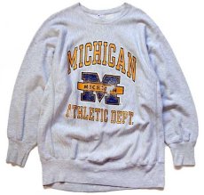 画像1: 90s USA製 Championチャンピオン MICHIGAN ATHLETIC DEPT. ひび割れプリント リバースウィーブ スウェット 杢グレー XL (1)