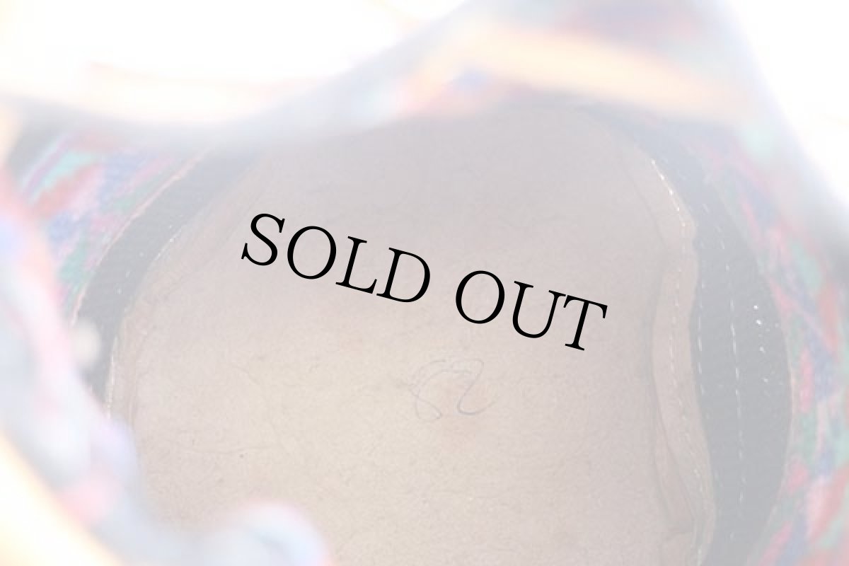 画像9: ハンドメイド フォークロア柄 バケツ型 巾着 ラグxレザー ショルダーバッグ ミニ (9)