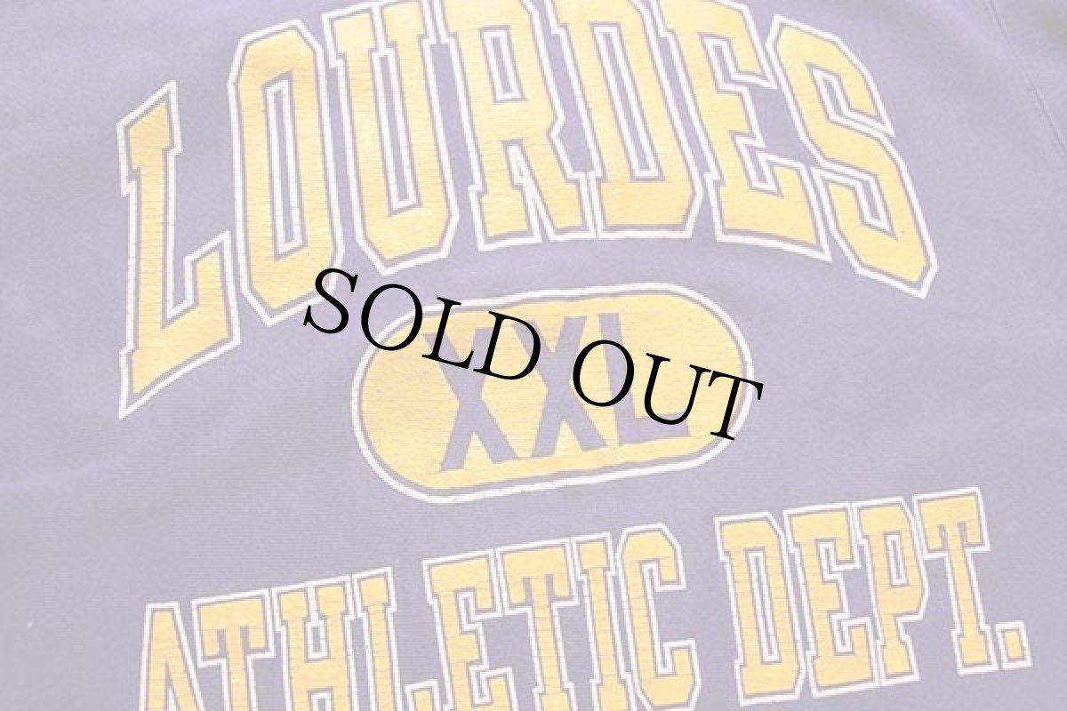 画像4: 90s USA製 Championチャンピオン LOURDES ATHLETIC DEPT. 三段中抜き リバースウィーブ スウェット 紫 L (4)