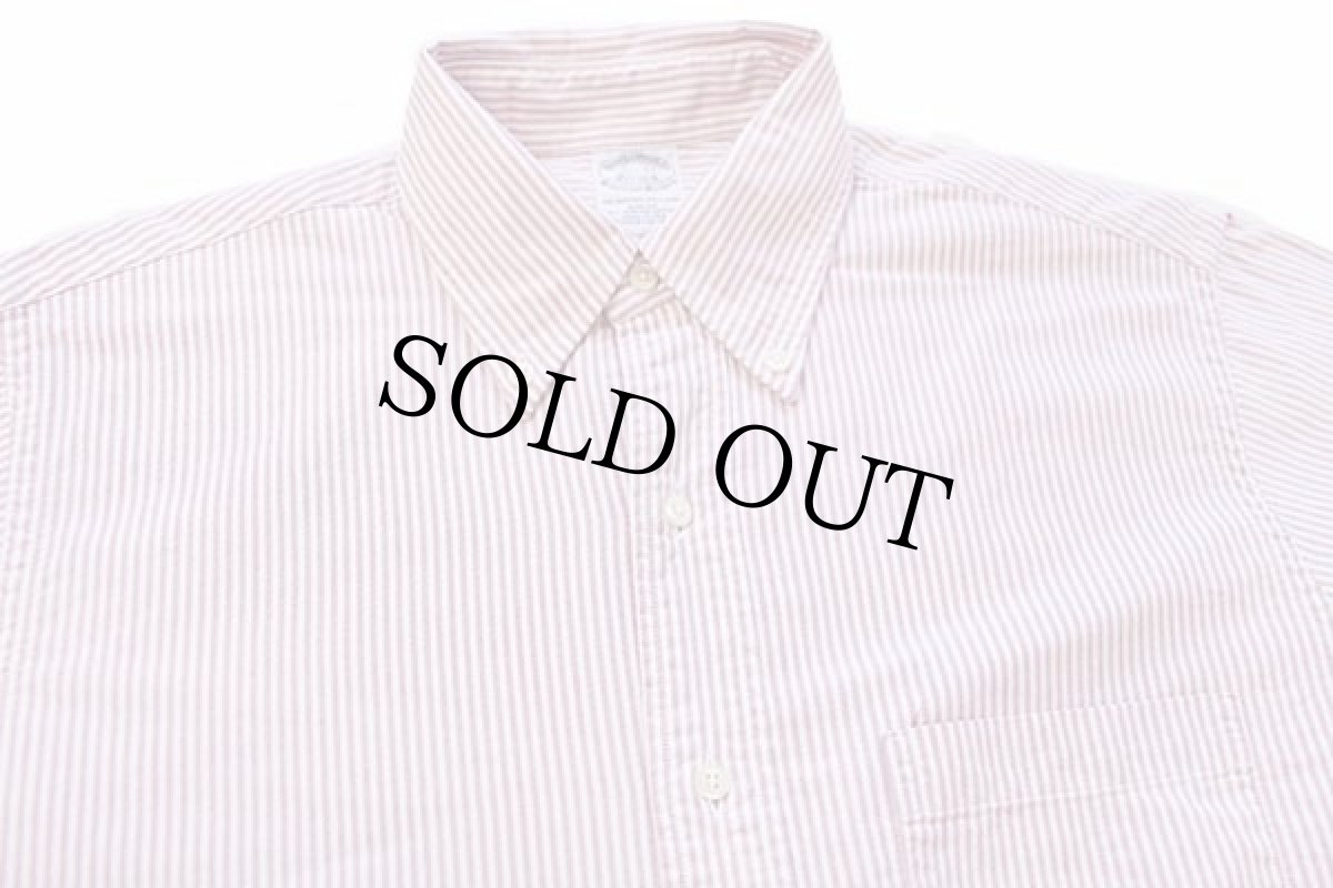 画像3: USA製 Brooks Brothersブルックスブラザーズ ストライプ ボタンダウン オックスフォード コットンシャツ 薄赤×白 15.5 (3)