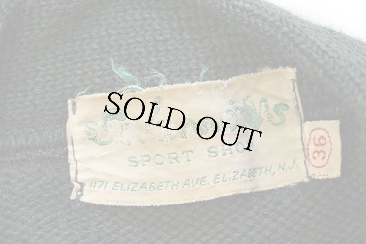 画像4: 60s Solomon's SPORT SHOP パッチ付き ウールニット レタードカーディガン 深緑 36 (4)