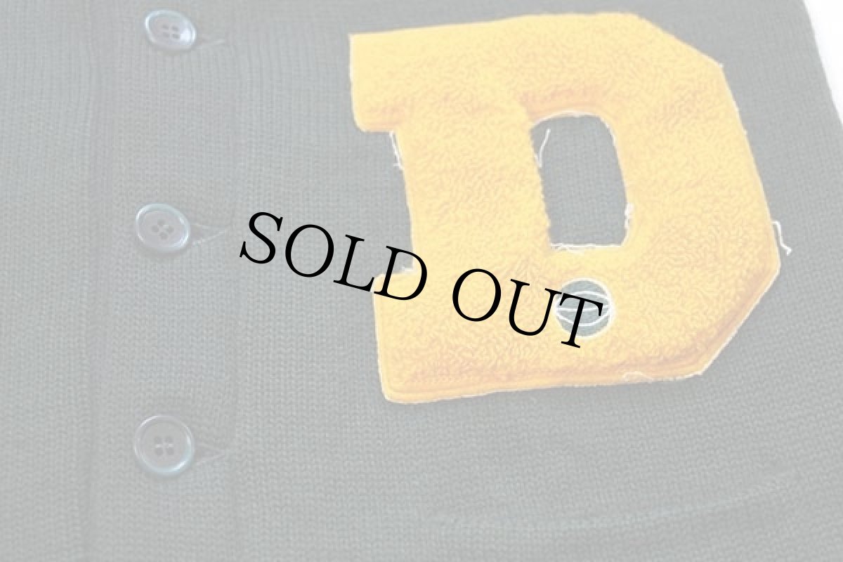 画像5: 60s Solomon's SPORT SHOP パッチ付き ウールニット レタードカーディガン 深緑 36 (5)