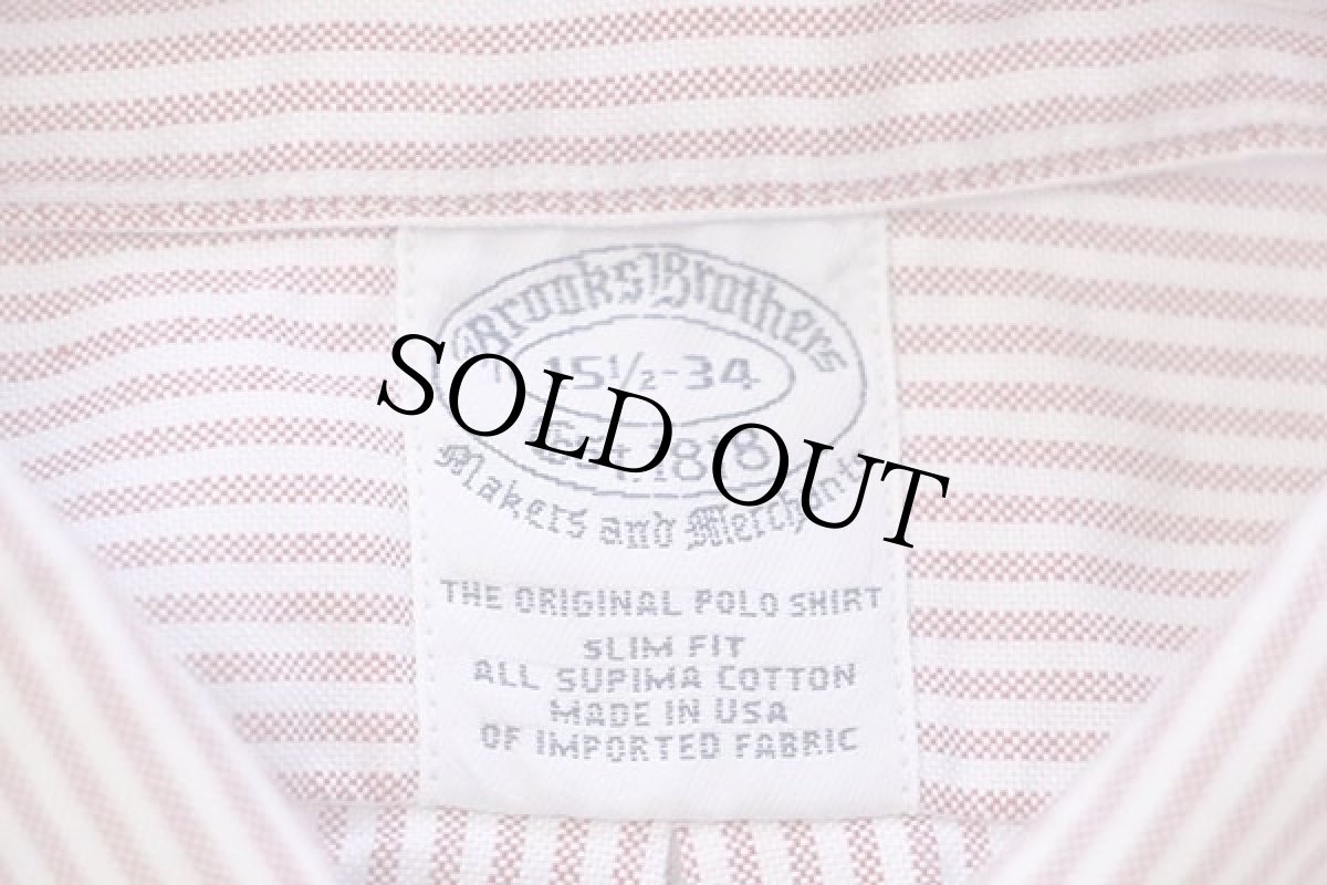 画像4: USA製 Brooks Brothersブルックスブラザーズ ストライプ ボタンダウン オックスフォード コットンシャツ 薄赤×白 15.5 (4)