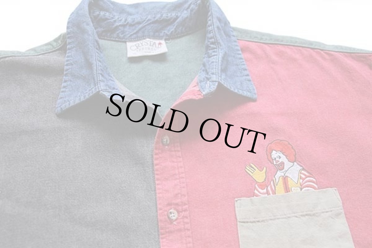 画像3: 80s USA製 CRYSTAL SPRINGS マクドナルド刺繍 クレイジーパターン コットン ダンガリーシャツ XL (3)