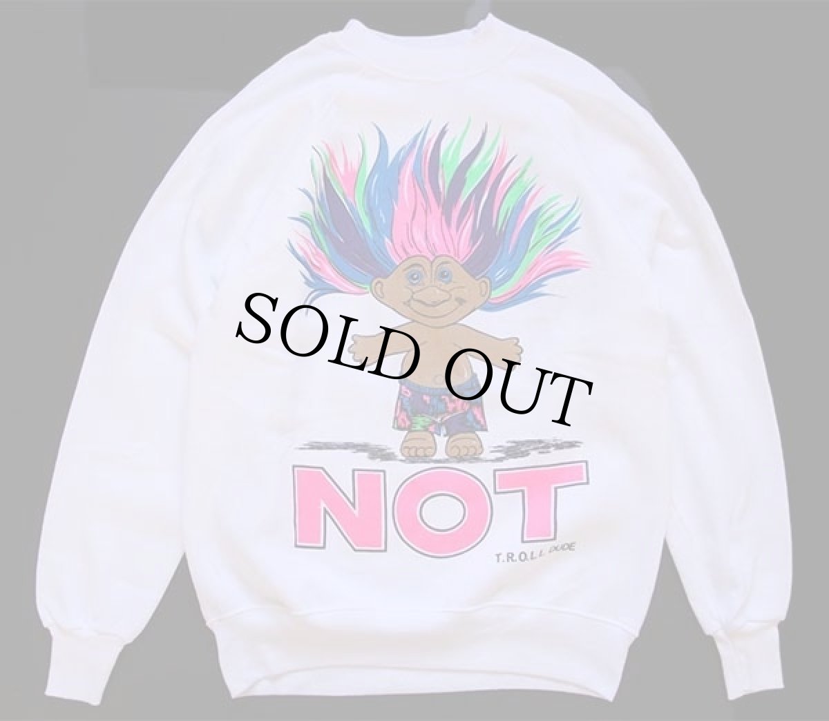 画像2: デッドストック★90s USA製 Hanes NOT T.R.O.L.L.DUDE トロール スウェット 白×蛍光 S★B (2)