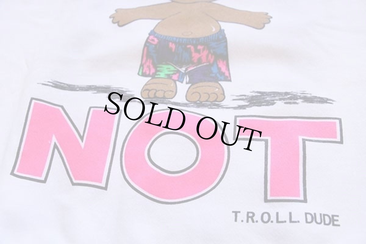 画像5: デッドストック★90s USA製 Hanes NOT T.R.O.L.L.DUDE トロール スウェット 白×蛍光 M (5)