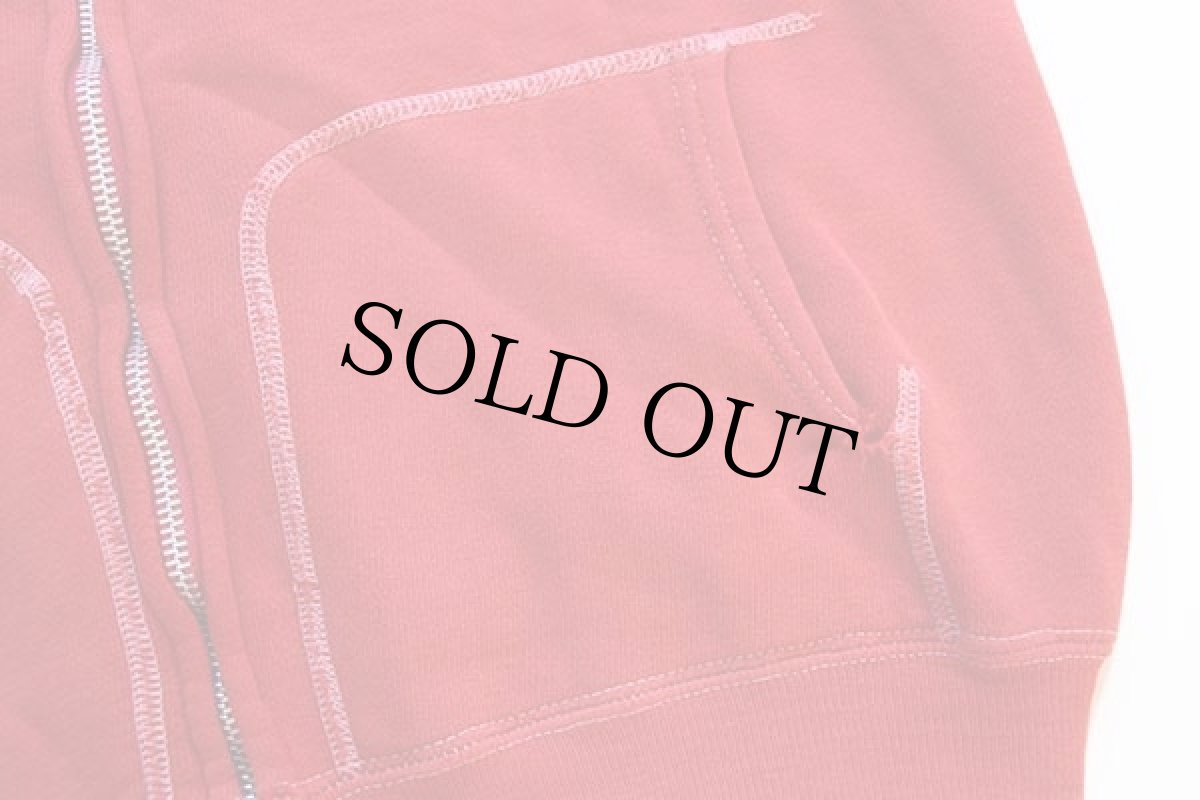 画像7: 60s UNKNOWN 無地 セパポケ コットン スウェット ジップパーカー ボロ 赤 (7)