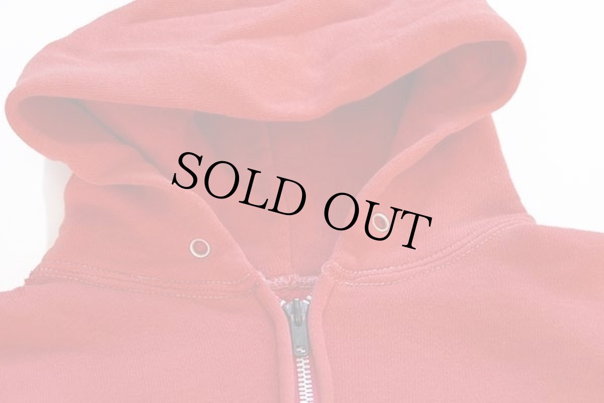 画像3: 60s UNKNOWN 無地 セパポケ コットン スウェット ジップパーカー ボロ 赤 (3)