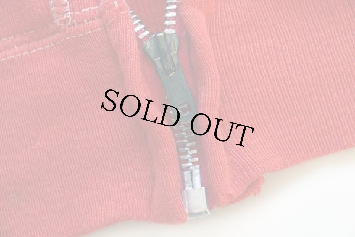 画像4: 60s UNKNOWN 無地 セパポケ コットン スウェット ジップパーカー ボロ 赤 (4)