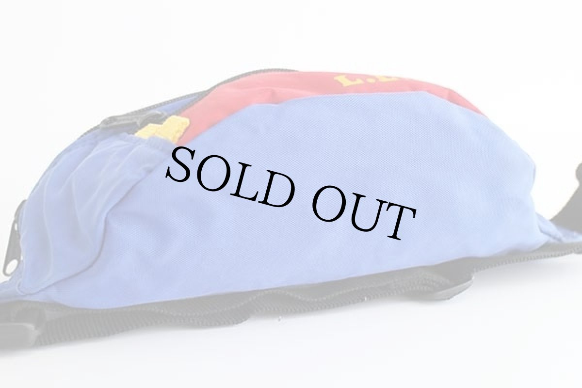 画像4: 90s L.L.Bean マルチカラー 切り替え ナイロン ウエストバッグ 青紫×赤 (4)