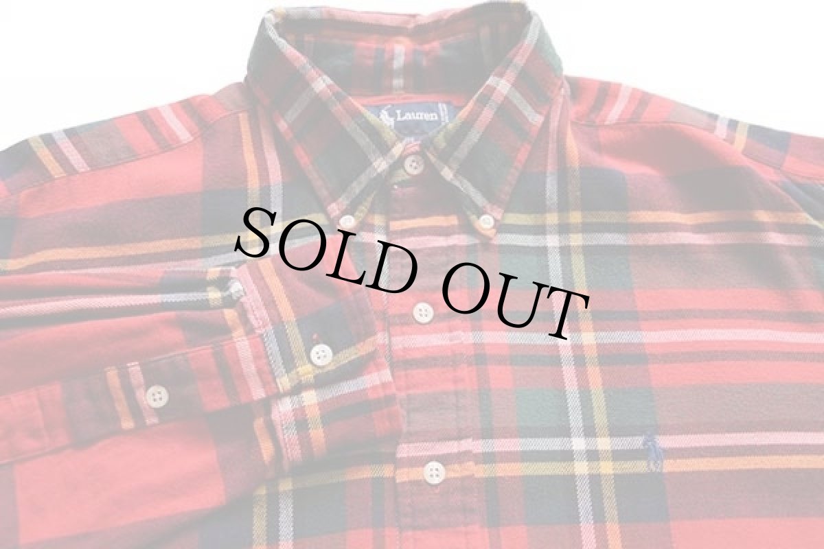 画像3: 90s ラルフローレン BLAIRE タータンチェック ボタンダウン コットン ライトネルシャツ L (3)