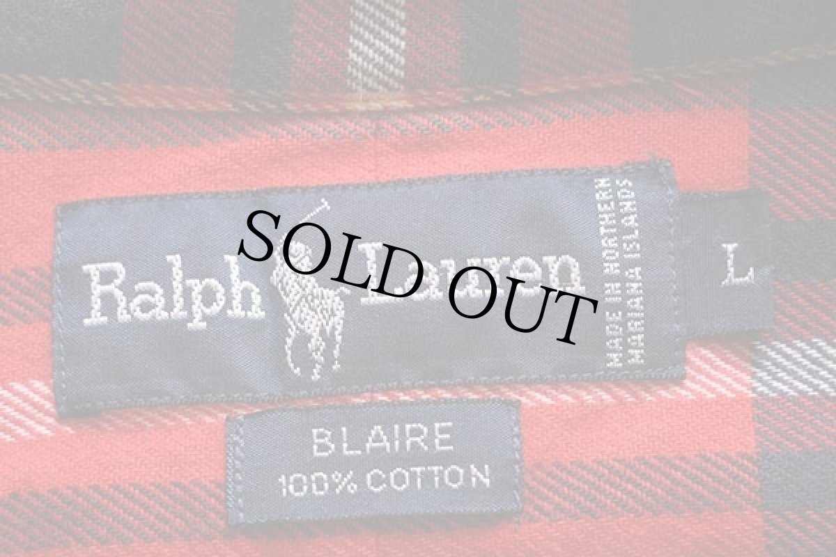 画像4: 90s ラルフローレン BLAIRE タータンチェック ボタンダウン コットン ライトネルシャツ L (4)