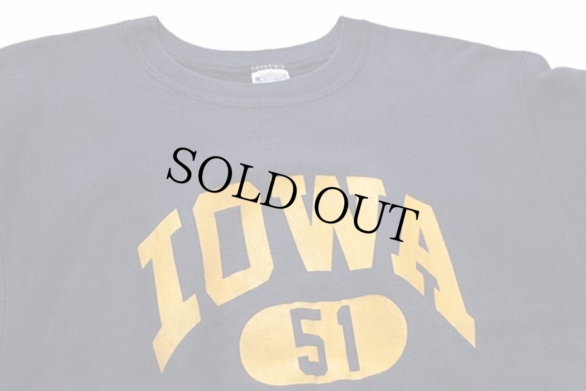 画像3: 90s USA製 Championチャンピオン IOWA 51 リバースウィーブ カットオフ 半袖スウェット ショート丈 カスタム 紺 (3)