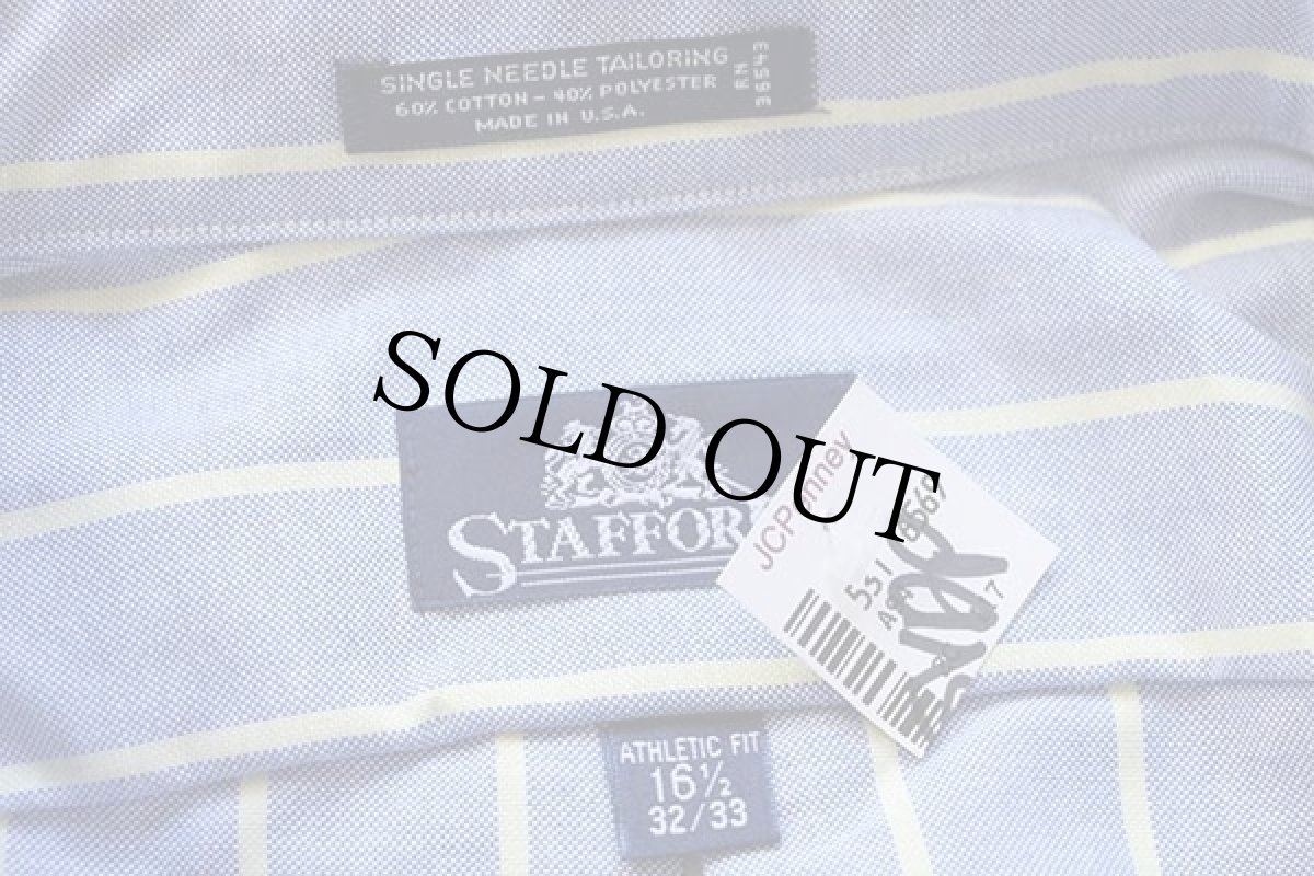 画像4: デッドストック★90s USA製 STAFFORD ストライプ ボタンダウン オックスフォード シャツ サックス×薄黄 16.5 (4)