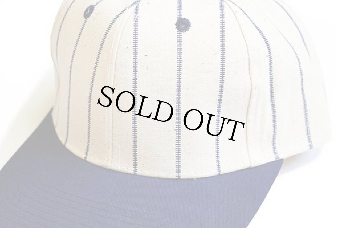 画像3: デッドストック★UNKNOWN ストライプ コットン ベースボールキャップ 生成り×紺★ユーロ (3)