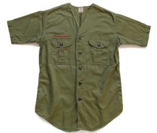 画像1: 60s BSA ボーイスカウト ノーカラー 半袖 コットンポプリンシャツ オリーブ (1)