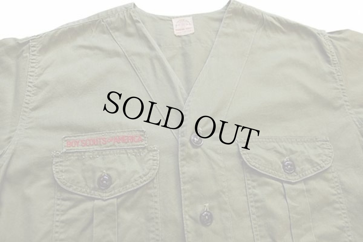 画像3: 60s BSA ボーイスカウト ノーカラー 半袖 コットンポプリンシャツ オリーブ (3)