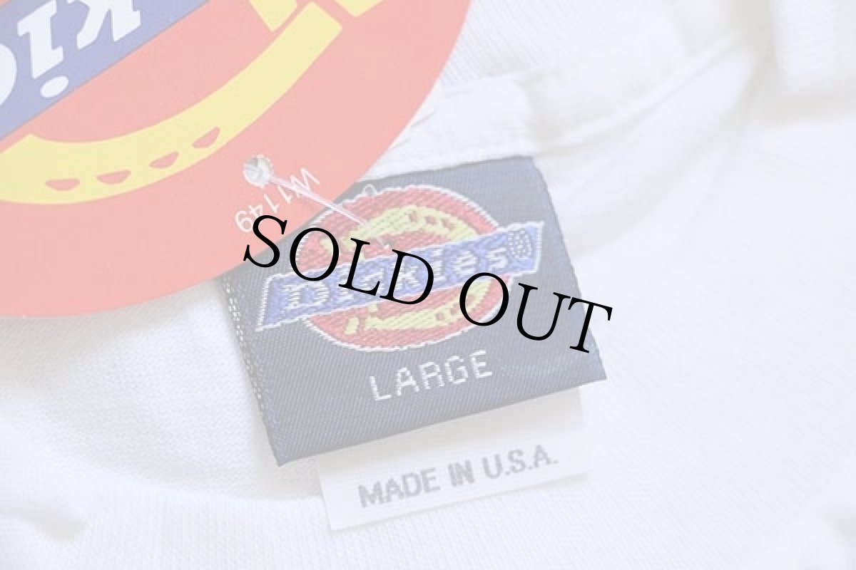 画像5: デッドストック★90s USA製 Dickiesディッキーズ 無地 ポケット付き コットン 長袖Tシャツ 白 L (5)