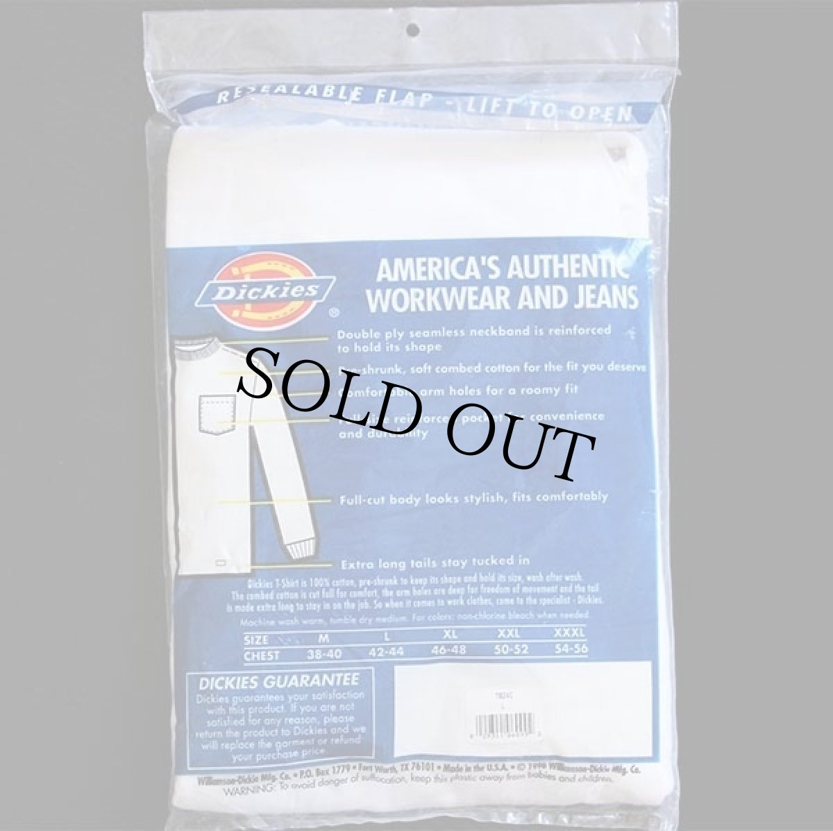 画像2: デッドストック★90s USA製 Dickiesディッキーズ 無地 ポケット付き コットン 長袖Tシャツ 白 L (2)