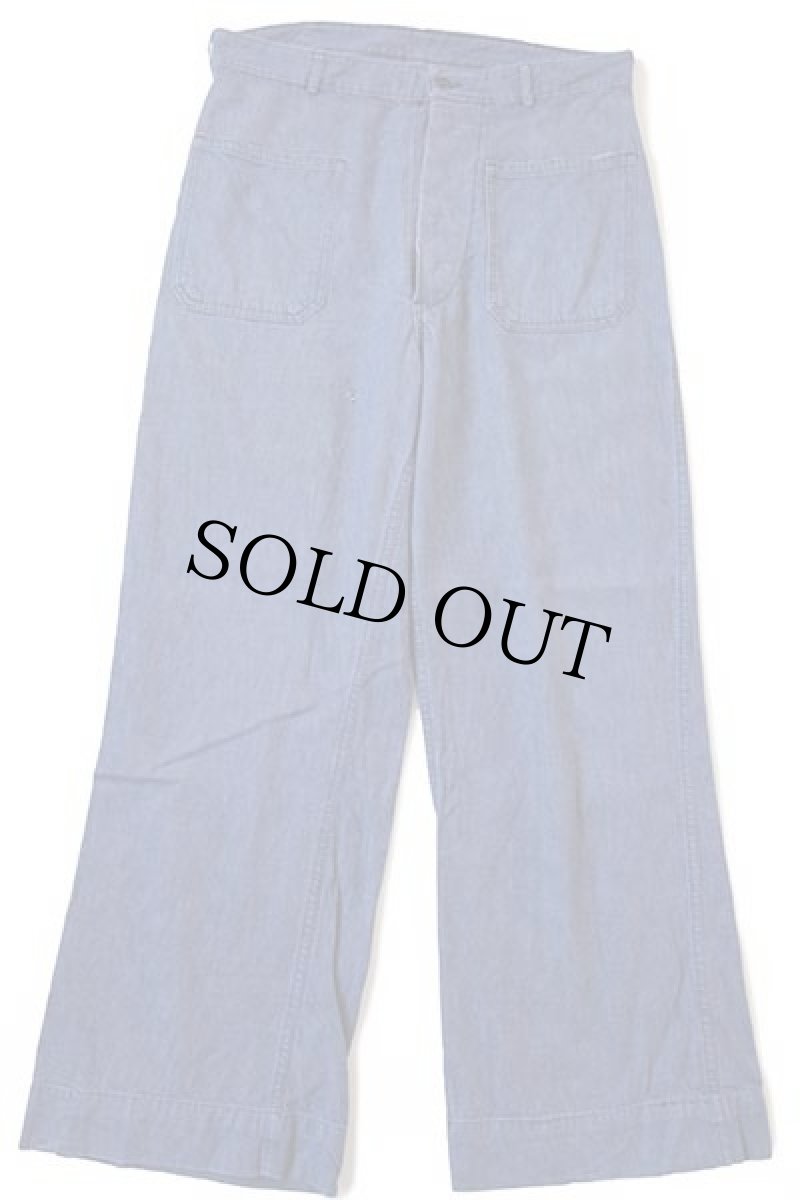 画像2: 70s 米軍 U.S.NAVY ステンシル フレア バットダイ デニム セーラーパンツ w33 (2)