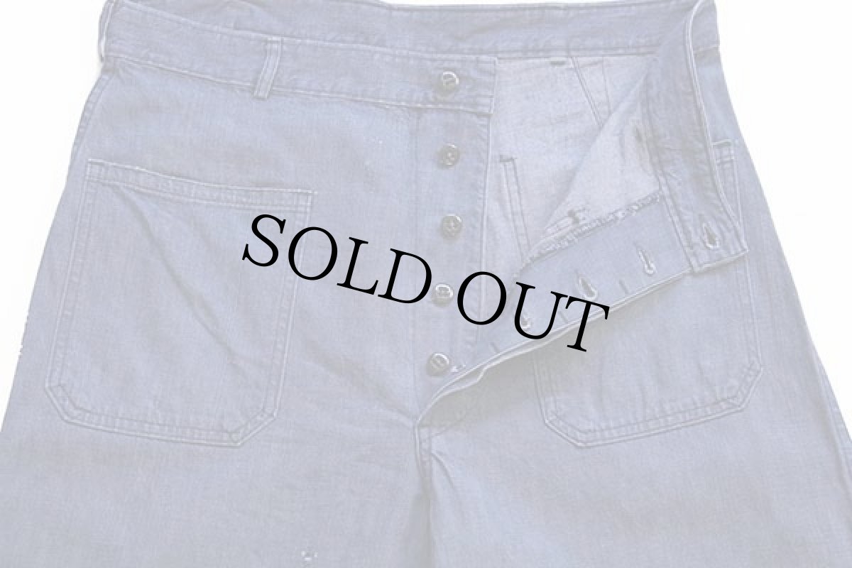 画像4: 70s 米軍 U.S.NAVY ステンシル フレア バットダイ デニム セーラーパンツ w33 (4)