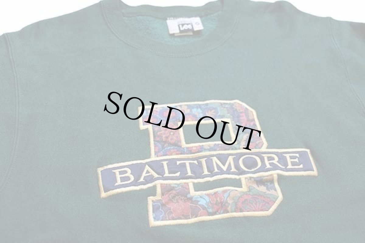 画像3: 90s USA製 Leeリー BALTIMORE 花柄 アップリケ リバースウィーブ スウェット 緑 M (3)