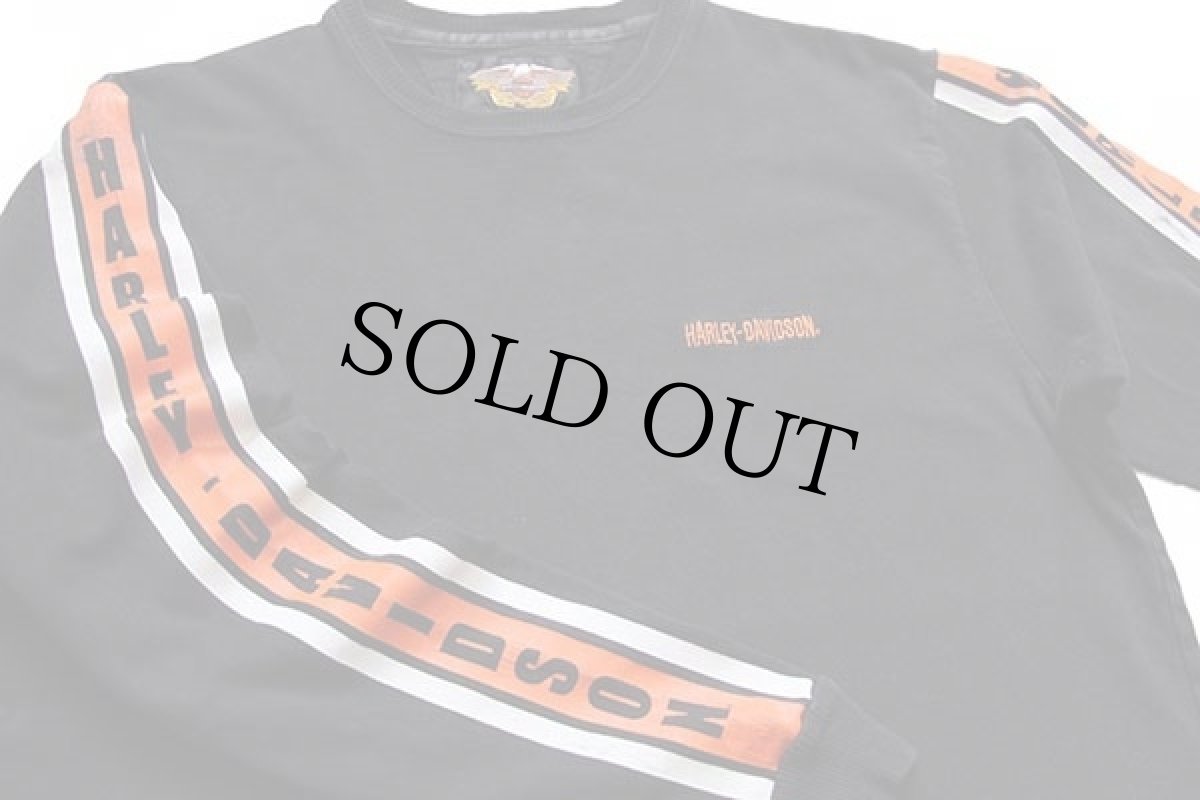 画像3: 00s USA製 HARLEY-DAVIDSONハーレー ダビッドソン ロゴ刺繍 コットン 長袖Tシャツ 黒 L (3)