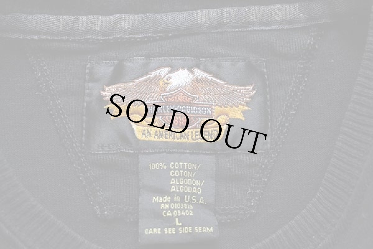 画像5: 00s USA製 HARLEY-DAVIDSONハーレー ダビッドソン ロゴ刺繍 コットン 長袖Tシャツ 黒 L (5)