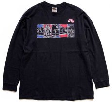 画像1: 00s NIKEナイキ AIR エアフォース1 両面プリント コットン 長袖Tシャツ 黒 L (1)