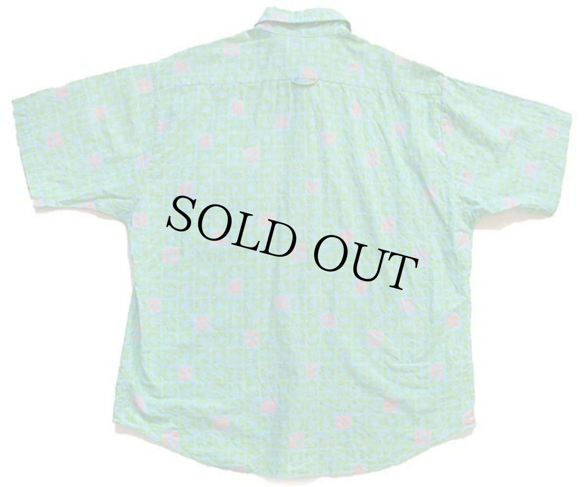 画像2: 80s USA製 Leeリー 総柄 半袖 コットンシャツ 水色×黄緑×蛍光 L (2)