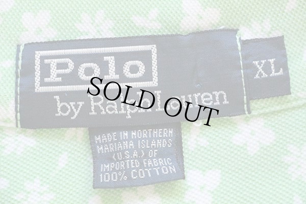 画像4: ポロ ラルフローレン 小花柄 総柄 コットン 鹿の子 ポロシャツ 黄緑 XL (4)