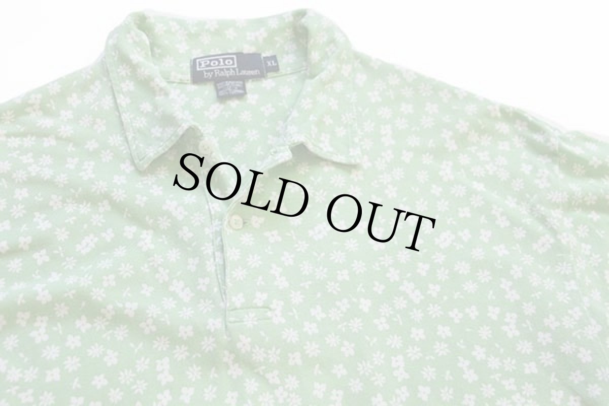 画像3: ポロ ラルフローレン 小花柄 総柄 コットン 鹿の子 ポロシャツ 黄緑 XL (3)