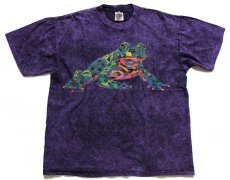 画像2: 90s カエル アート ムラ染め コットンTシャツ 紫 XL (2)