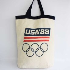 画像2: 80s USA'88 OLYMPICS オリンピック 染み込みプリント キャンバス バッグ 生成り (2)