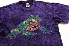 画像1: 90s カエル アート ムラ染め コットンTシャツ 紫 XL (1)