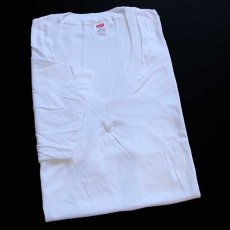 画像1: デッドストック★90s Hanes 無地 Vネック コットンTシャツ 白 L (1)