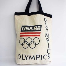 画像1: 80s USA'88 OLYMPICS オリンピック 染み込みプリント キャンバス バッグ 生成り (1)