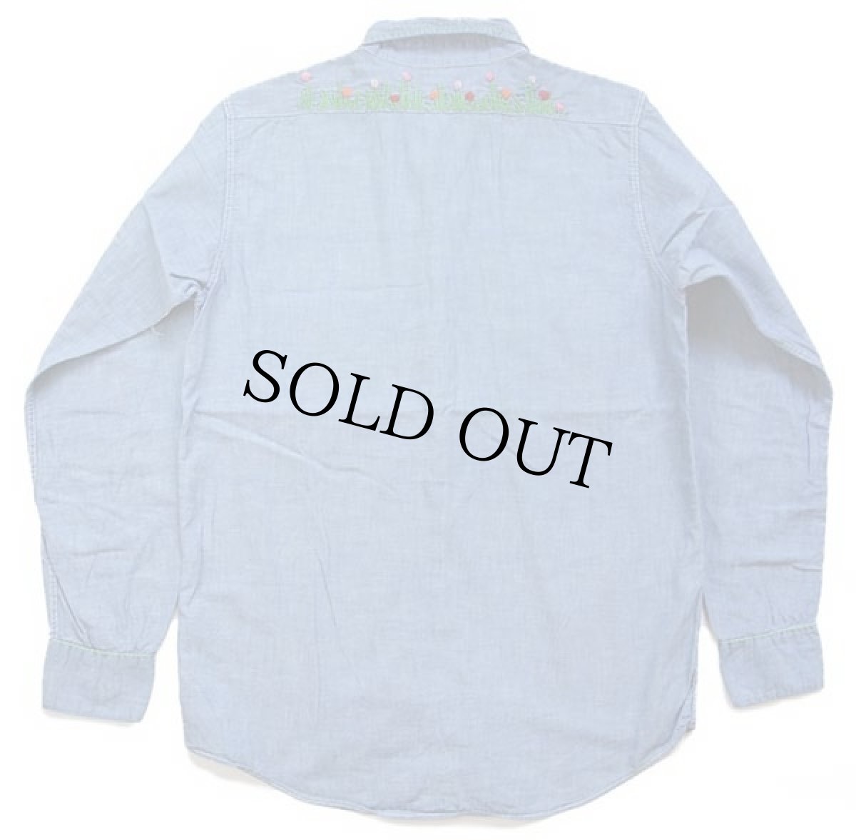 画像2: 70s UNKNOWN フラワー 刺繍入り コットン シャンブレーシャツ (2)