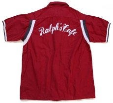 画像1: 60s USA製 Hiltonヒルトン Ralph's Cafe チェーン刺繍 コットン ボウリングシャツ バーガンディ M (1)