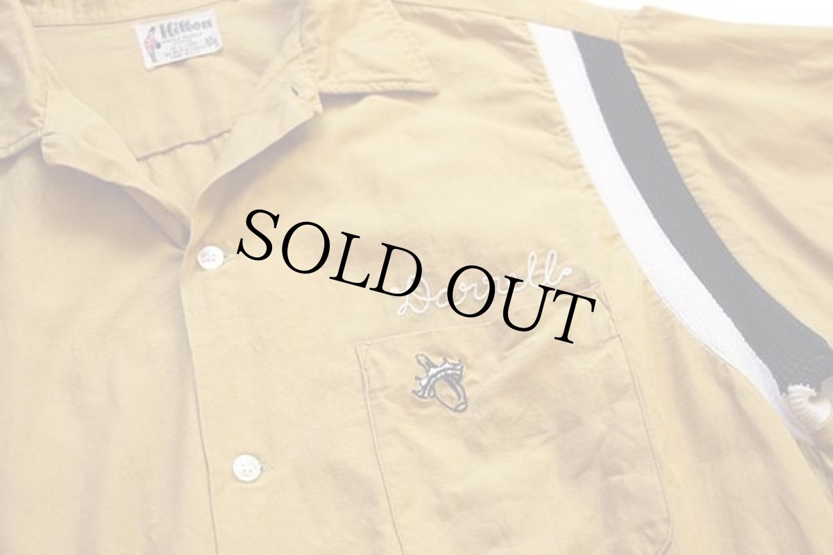 画像3: 60s USA製 Hiltonヒルトン Eagles 34 チェーン刺繍 コットン ボウリングシャツ マスタード L (3)