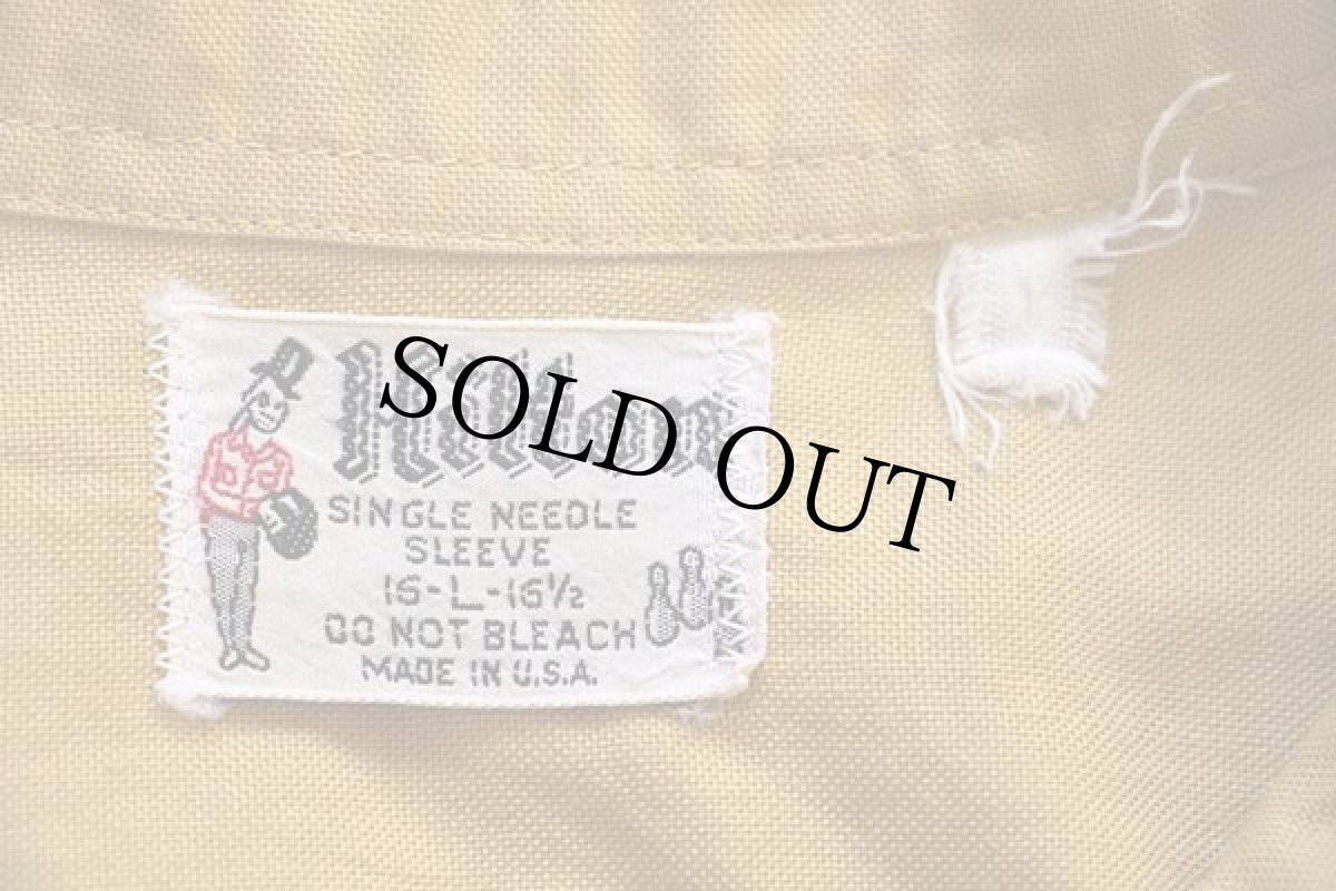 画像4: 60s USA製 Hiltonヒルトン Eagles 34 チェーン刺繍 コットン ボウリングシャツ マスタード L (4)