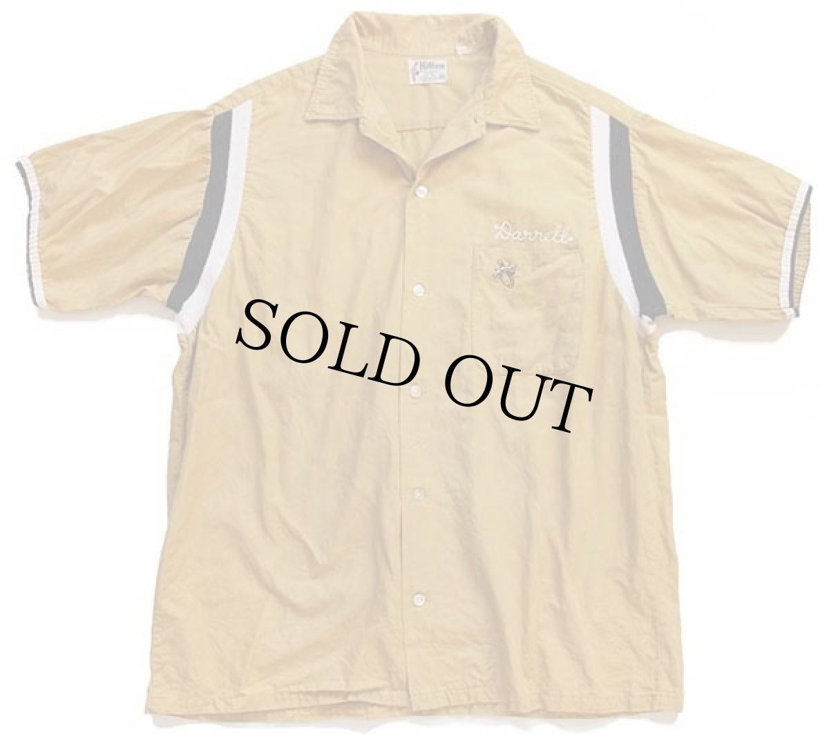 画像2: 60s USA製 Hiltonヒルトン Eagles 34 チェーン刺繍 コットン ボウリングシャツ マスタード L (2)