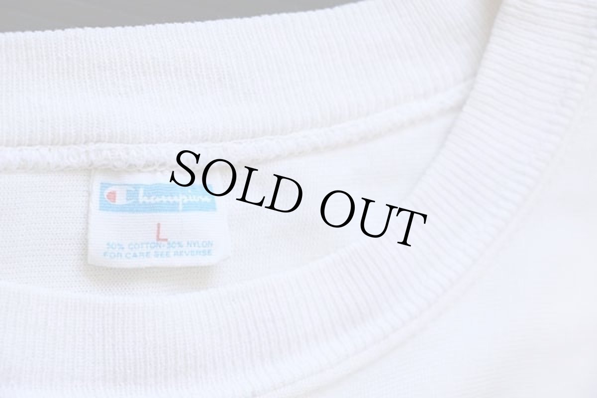 画像4: 70s USA製 Championチャンピオン GUSTIES 三段中抜き 染み込みプリント フットボールTシャツ 生成り L (4)