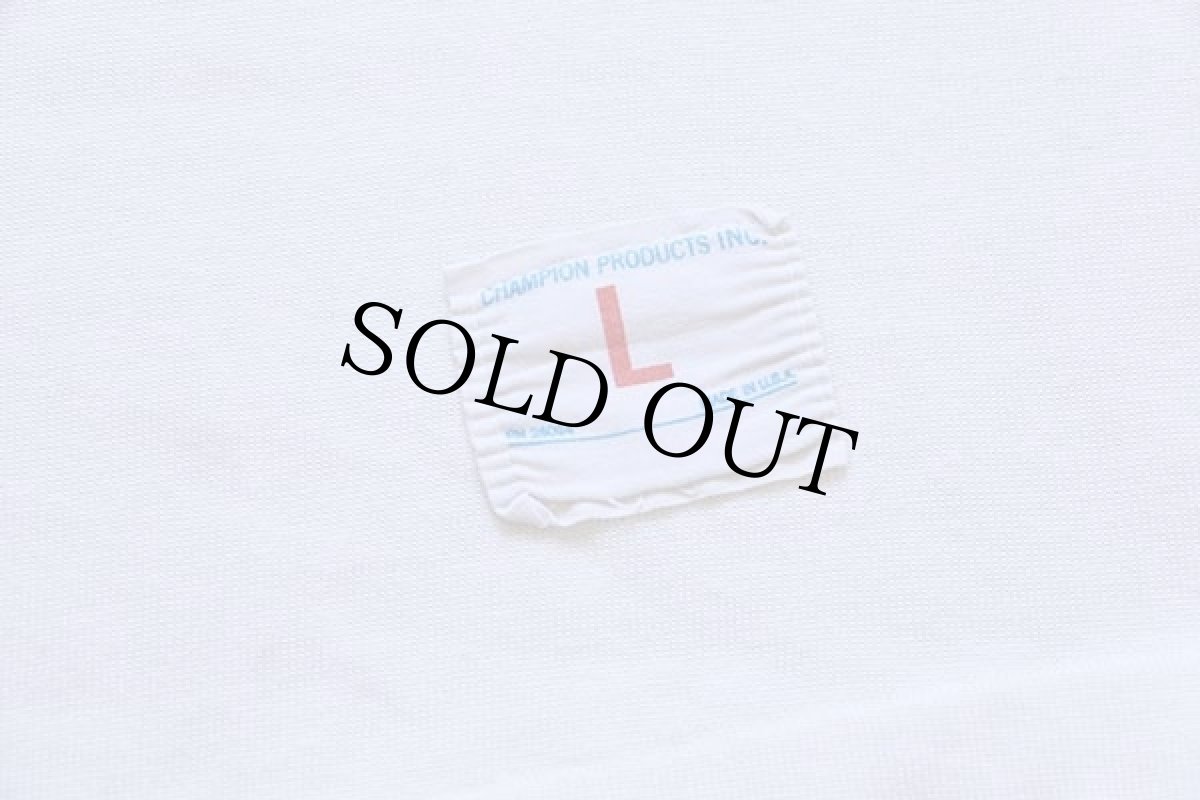 画像5: 70s USA製 Championチャンピオン GUSTIES 三段中抜き 染み込みプリント フットボールTシャツ 生成り L (5)