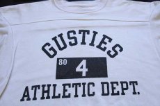 画像3: 70s USA製 Championチャンピオン GUSTIES 三段中抜き 染み込みプリント フットボールTシャツ 生成り L (3)