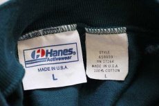 画像4: 90s USA製 Hanes モックネック 無地 コットン 長袖Tシャツ 青緑 L (4)