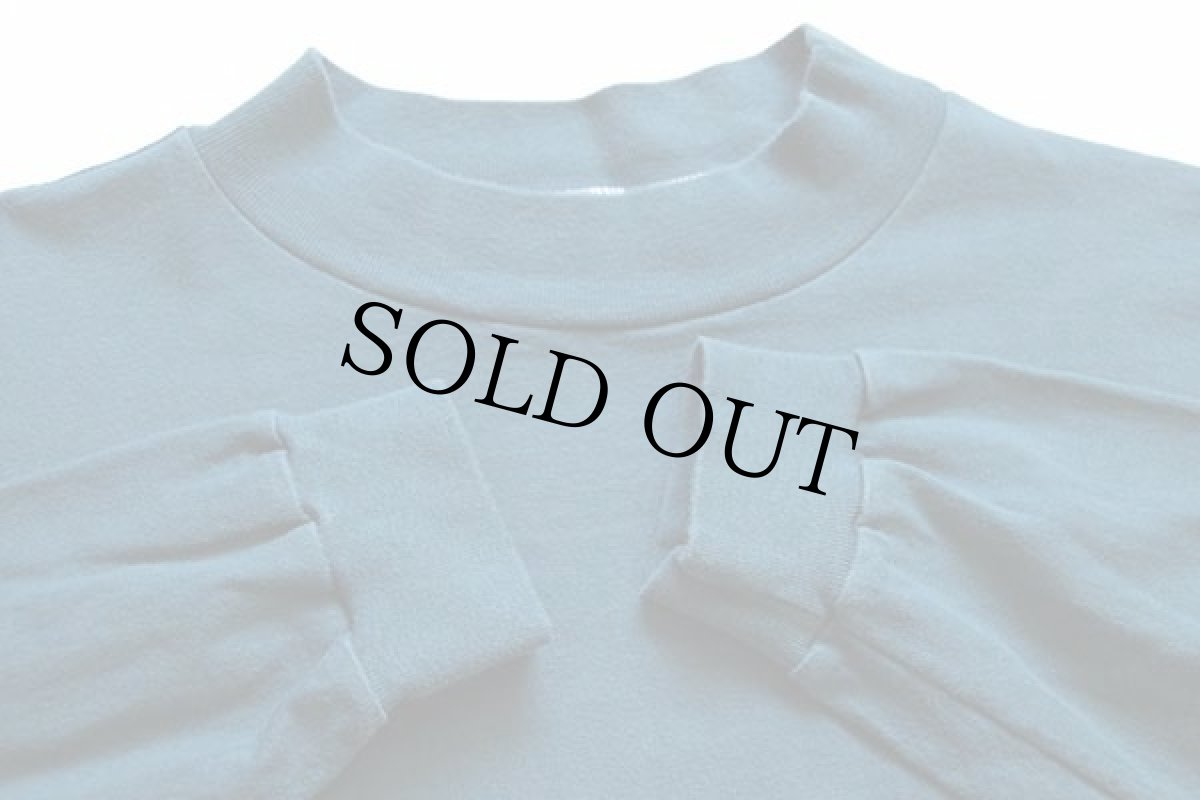 画像3: 90s USA製 Hanes モックネック 無地 コットン 長袖Tシャツ 青緑 L (3)