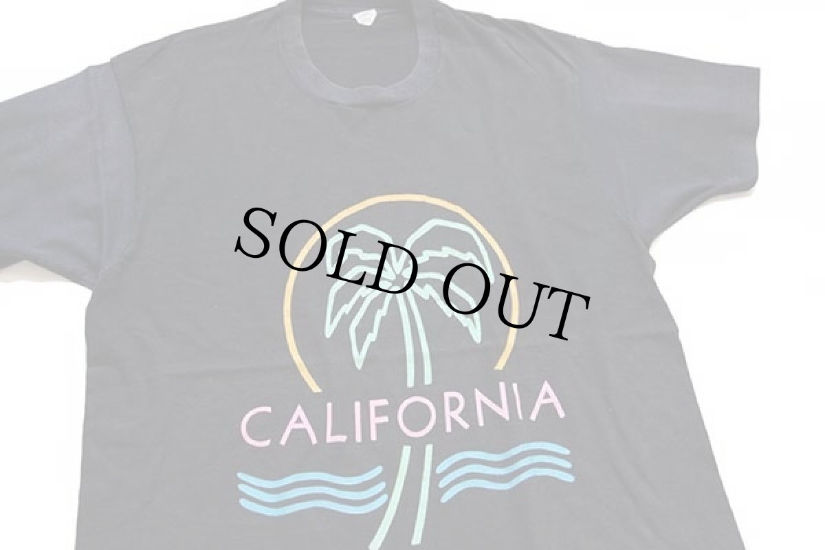 画像1: 80s USA製 CALIFORNIA ヤシの木 ネオンカラー アート コットンTシャツ 黒 XL (1)