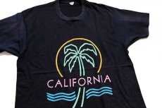 画像1: 80s USA製 CALIFORNIA ヤシの木 ネオンカラー アート コットンTシャツ 黒 XL (1)