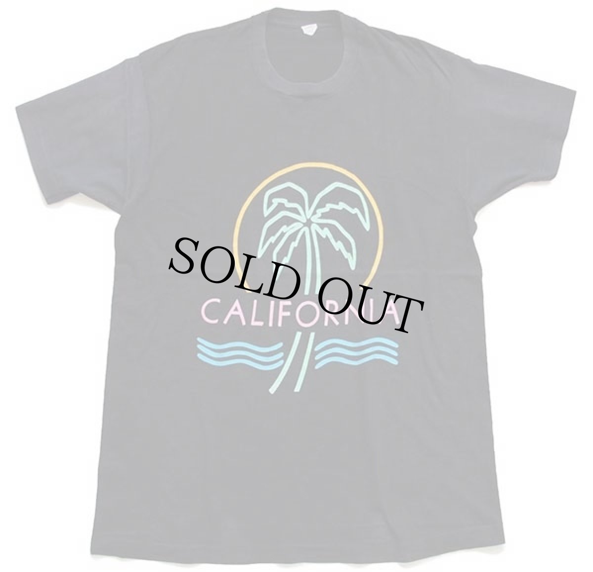 画像2: 80s USA製 CALIFORNIA ヤシの木 ネオンカラー アート コットンTシャツ 黒 XL (2)